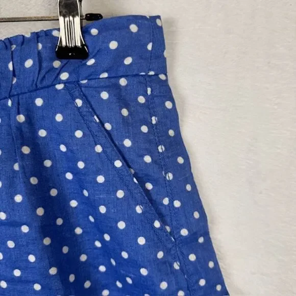 J. Crew 100% Linen Drawstring Mini Skirt Blue White Polkadot Pockets Size 8 - Picture 3 of 11